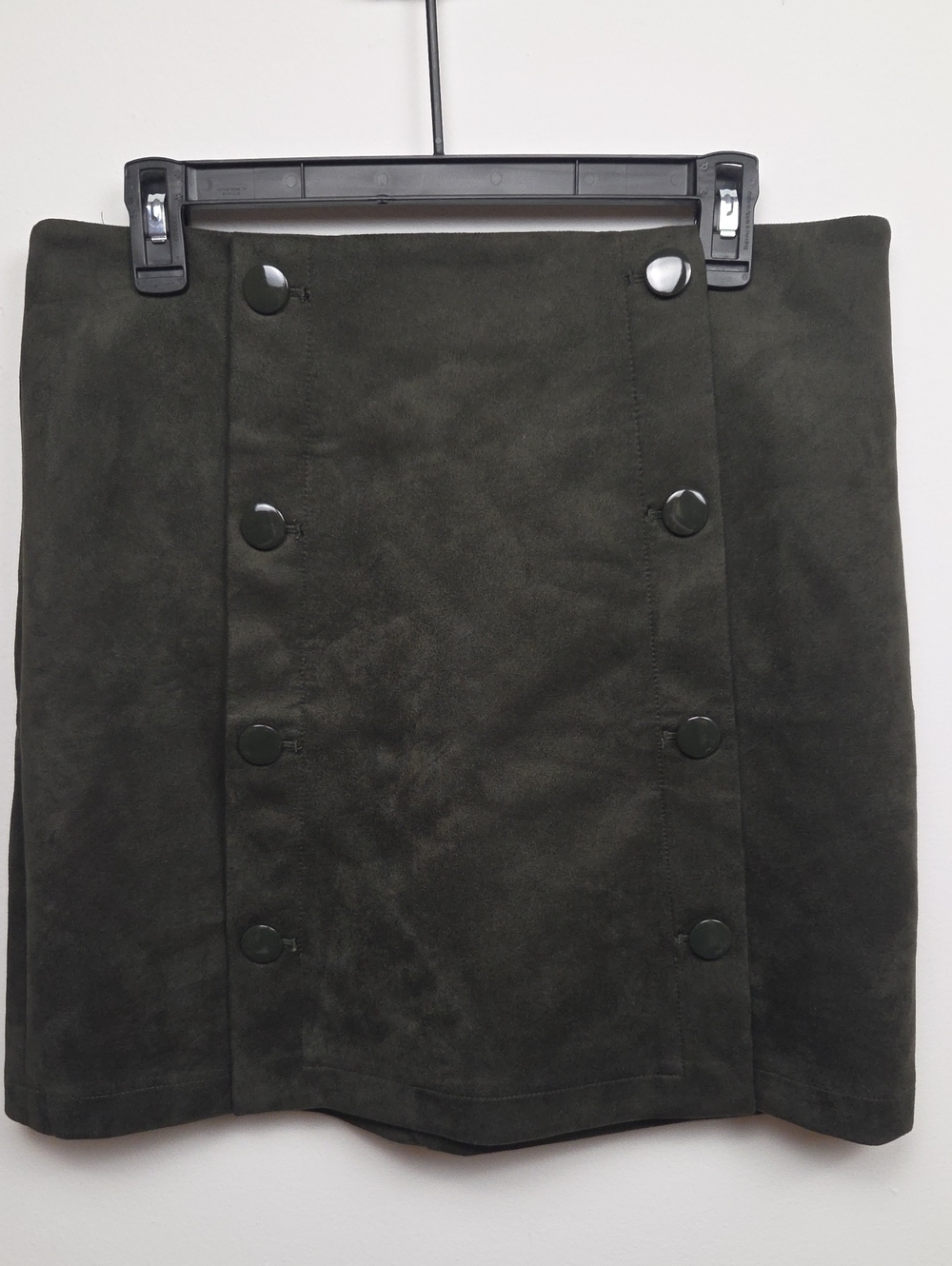 Ann Taylor LOFT Olive Green Button Front Faux Suede Mini Skirt Fall Classic Sz 8